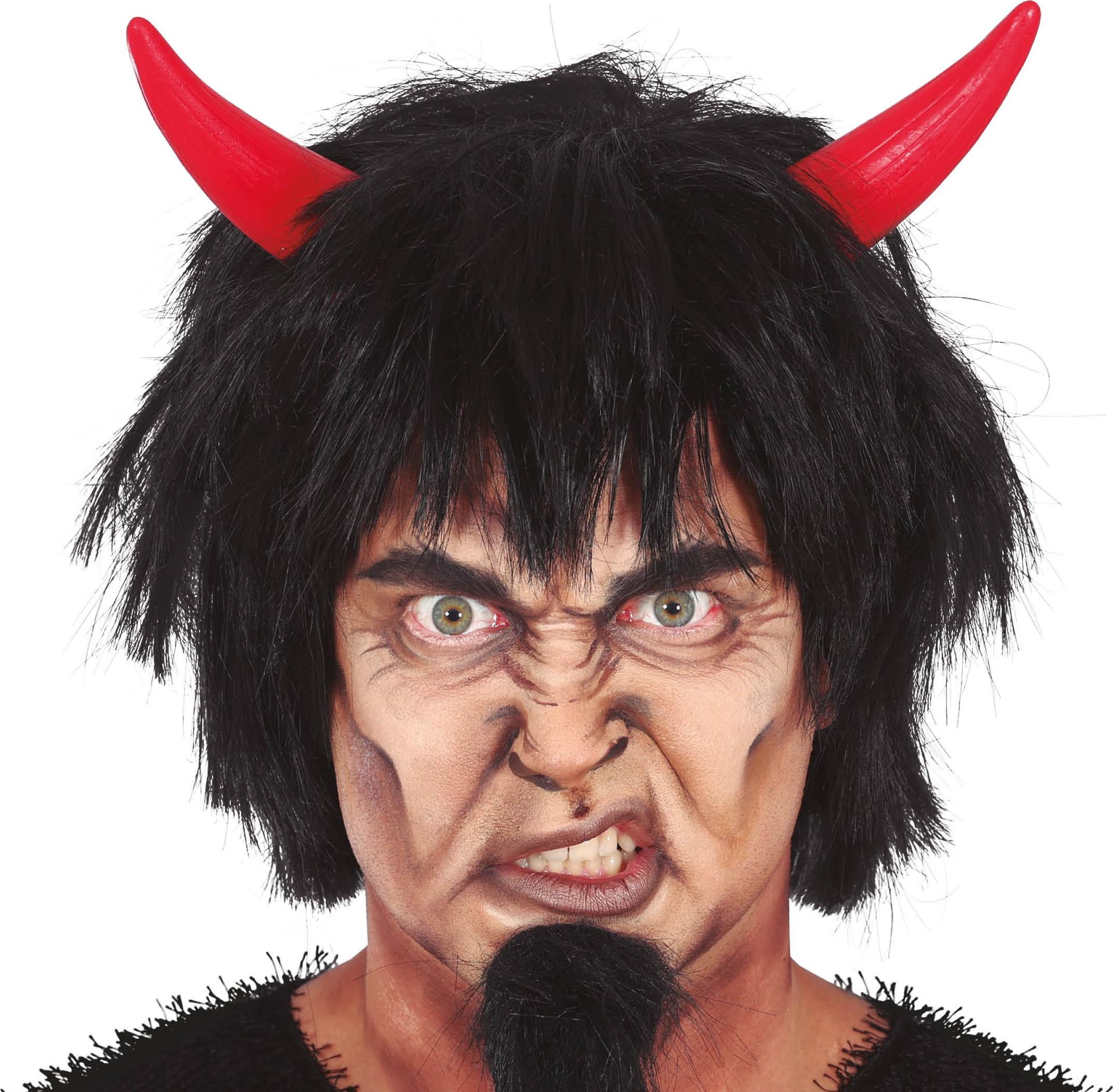 Zwarte Duivel Pruik met Rode Hoorntjes