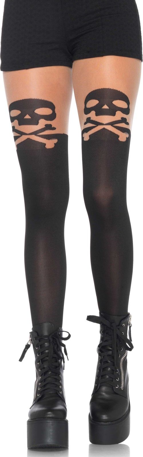 Zwarte Elastaan Panty met Doodskoppen