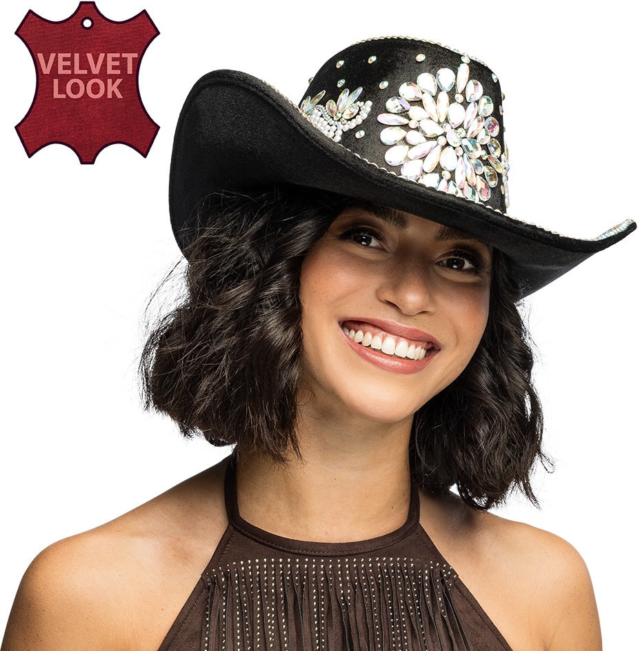 Zwarte Festival Cowboyhoed met Juwelen