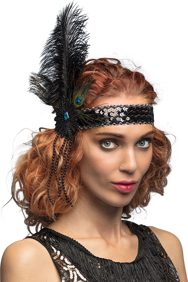Zwarte Flapper Hoofdband 20's Stijl