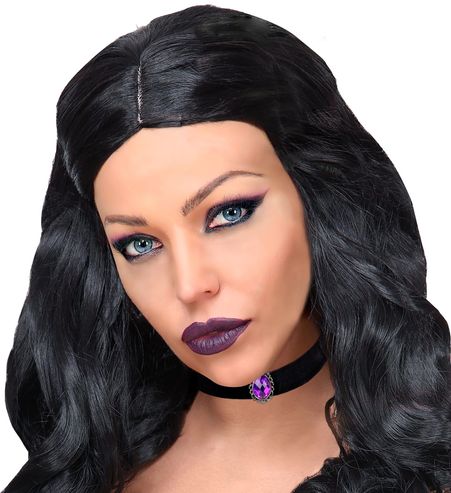 Zwarte Fluwelen Nekband met Paarse Edelsteen