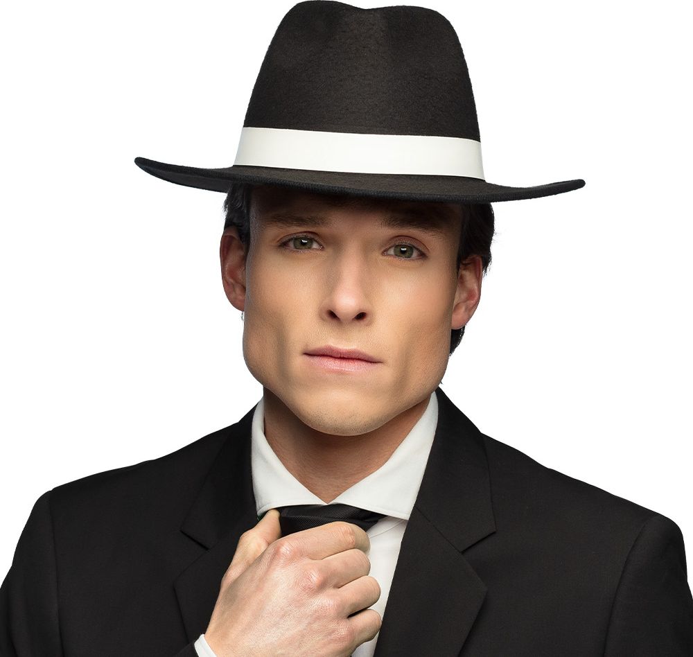 Zwarte Gangster Fedora Hoed Heren Met Witte Rand