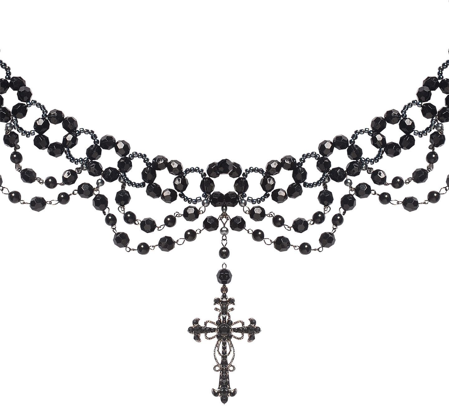 Zwarte Geparelde Gothic Ketting met Kruis