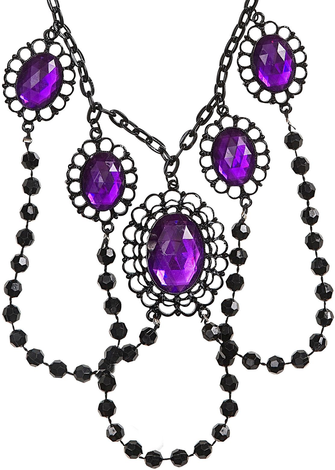 Zwarte Geparelde Nekband met Paarse Juwelen