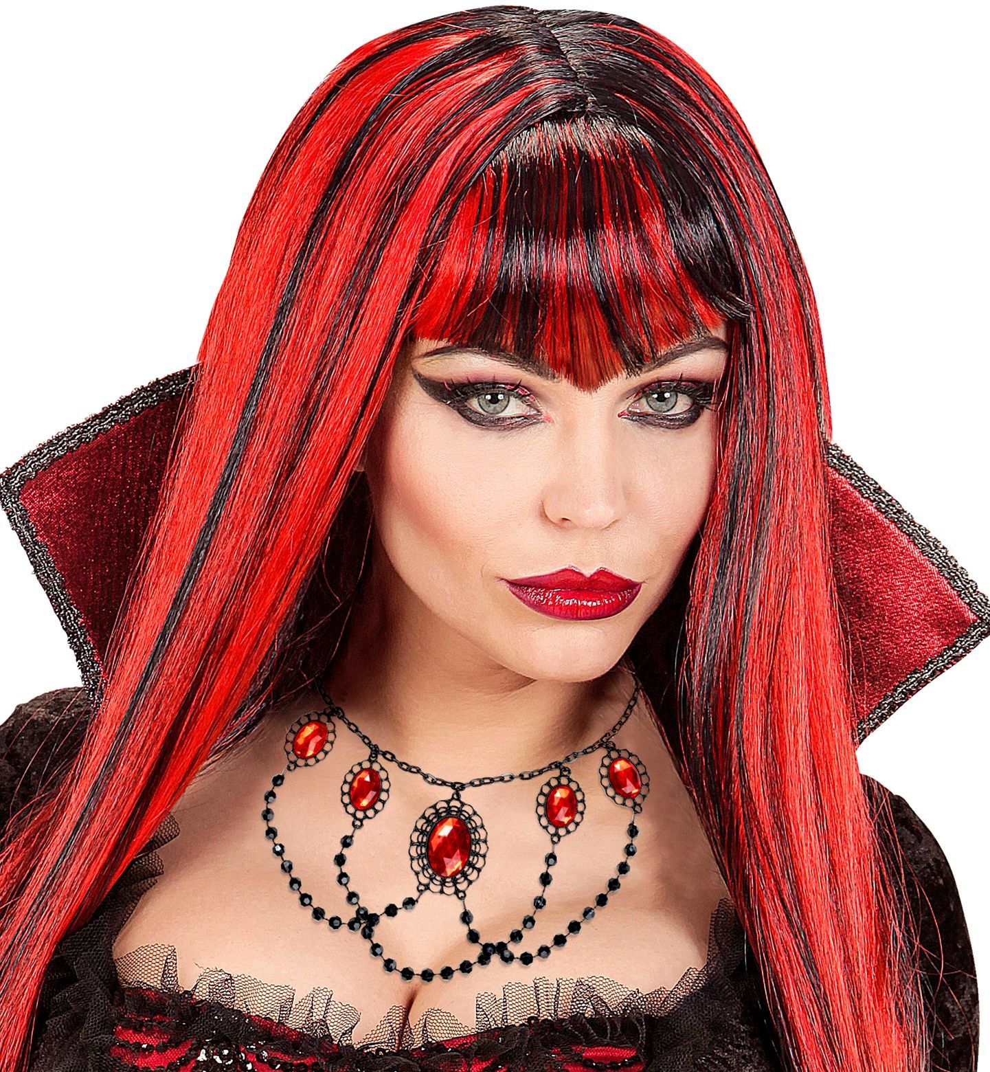 Zwarte Geparelde Nekband met Rode Juwelen