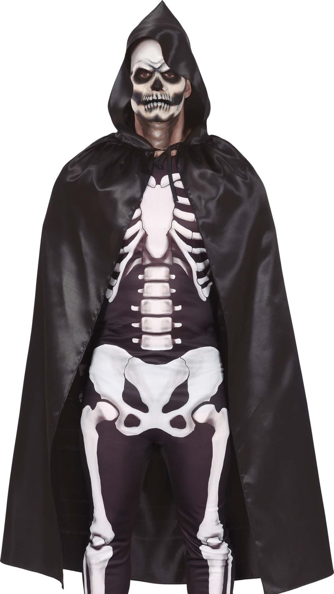 Zwarte Glanzende Cape met Capuchon 120cm