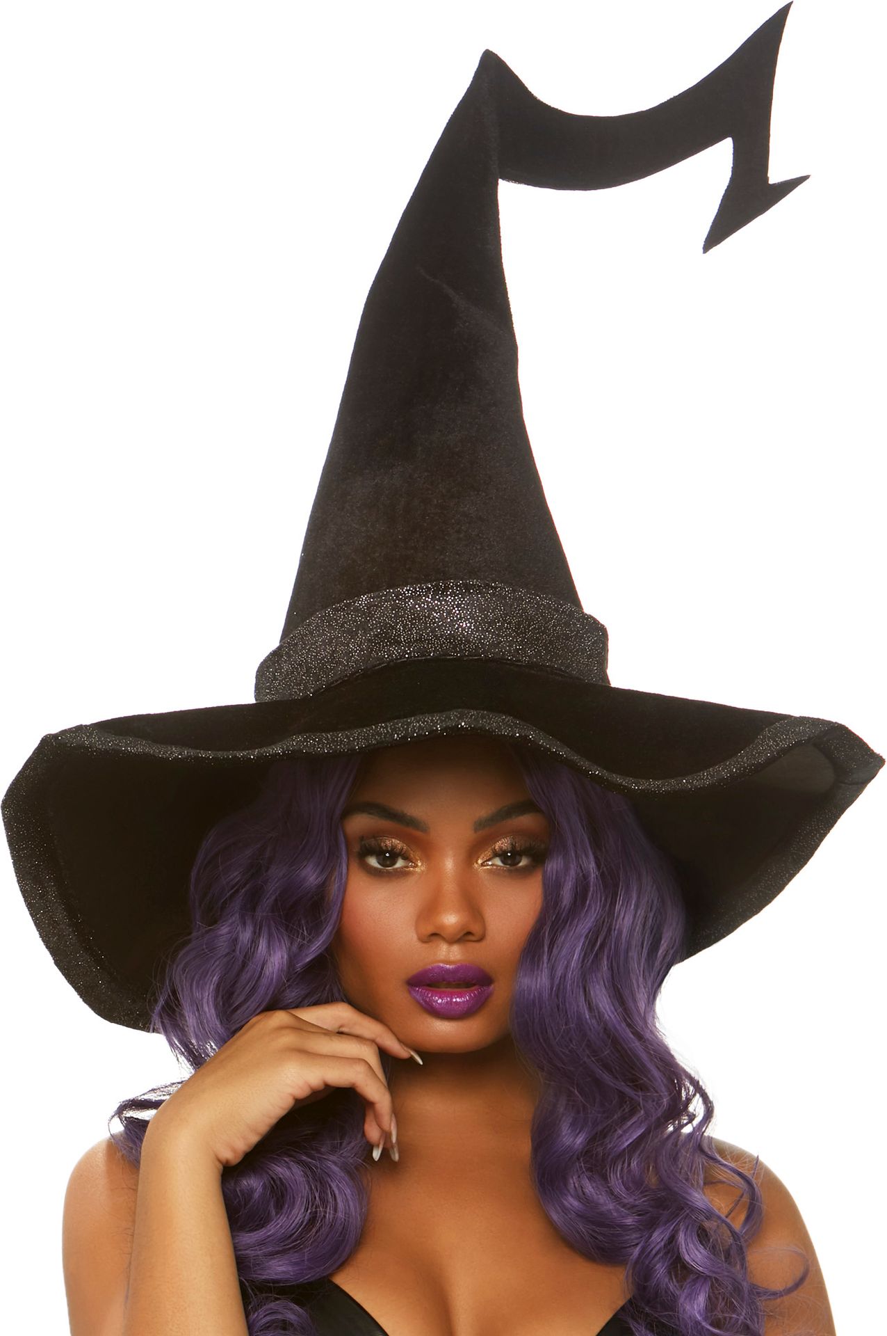 Zwarte Glitter Heksenhoed