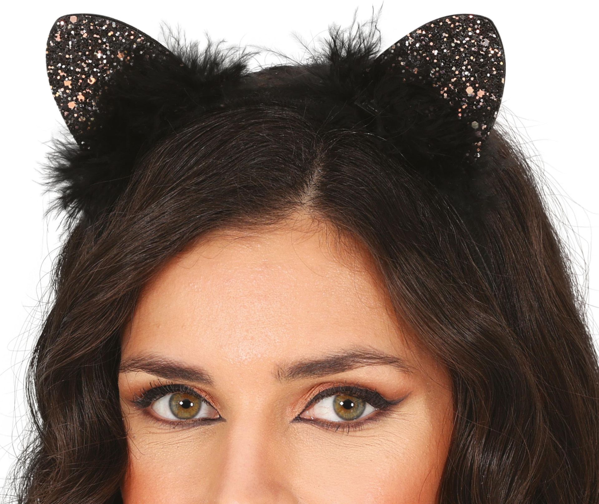 Zwarte Glitter Kattenoren Haarband Dames