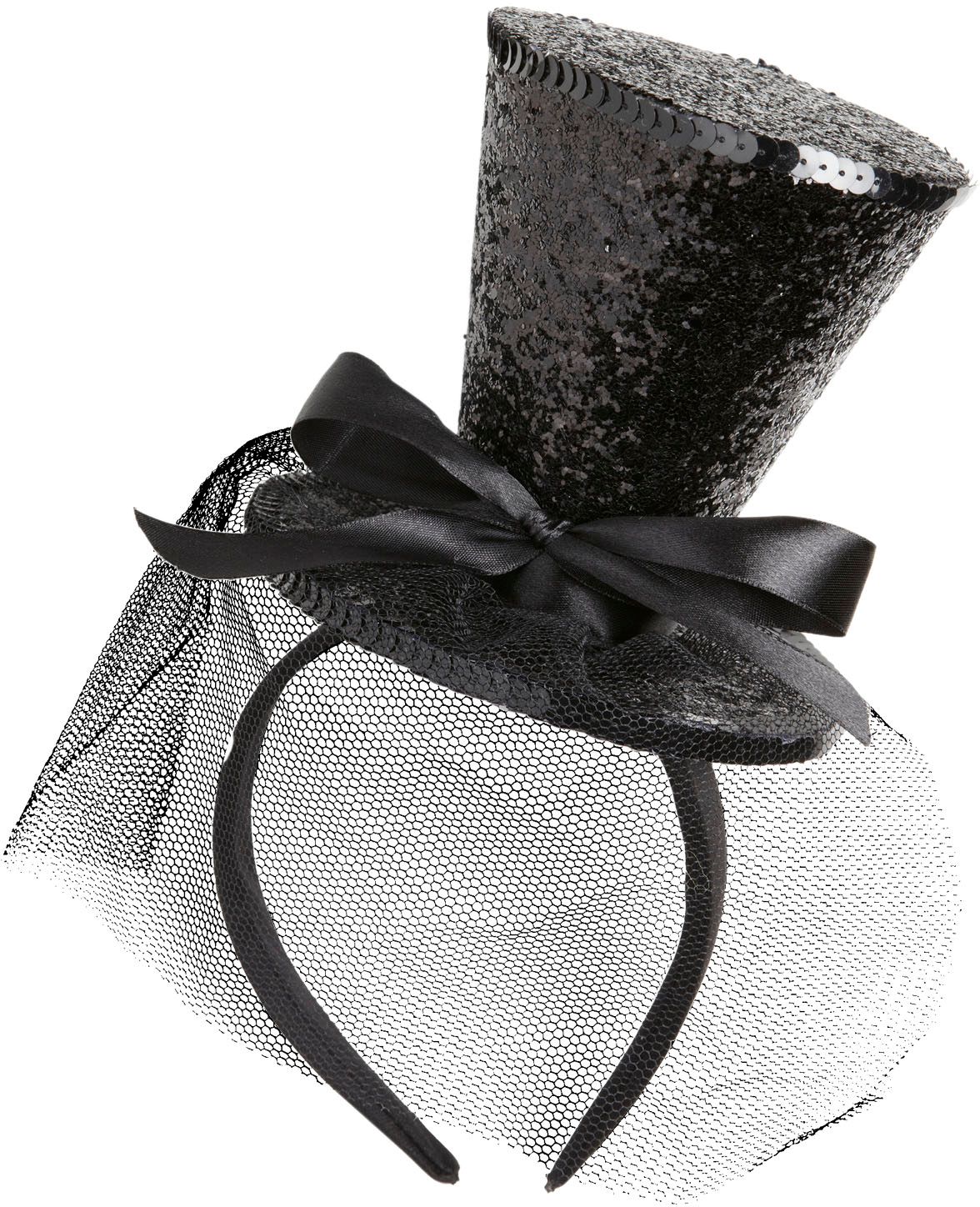 Zwarte Glitter Mini Hoge Hoed