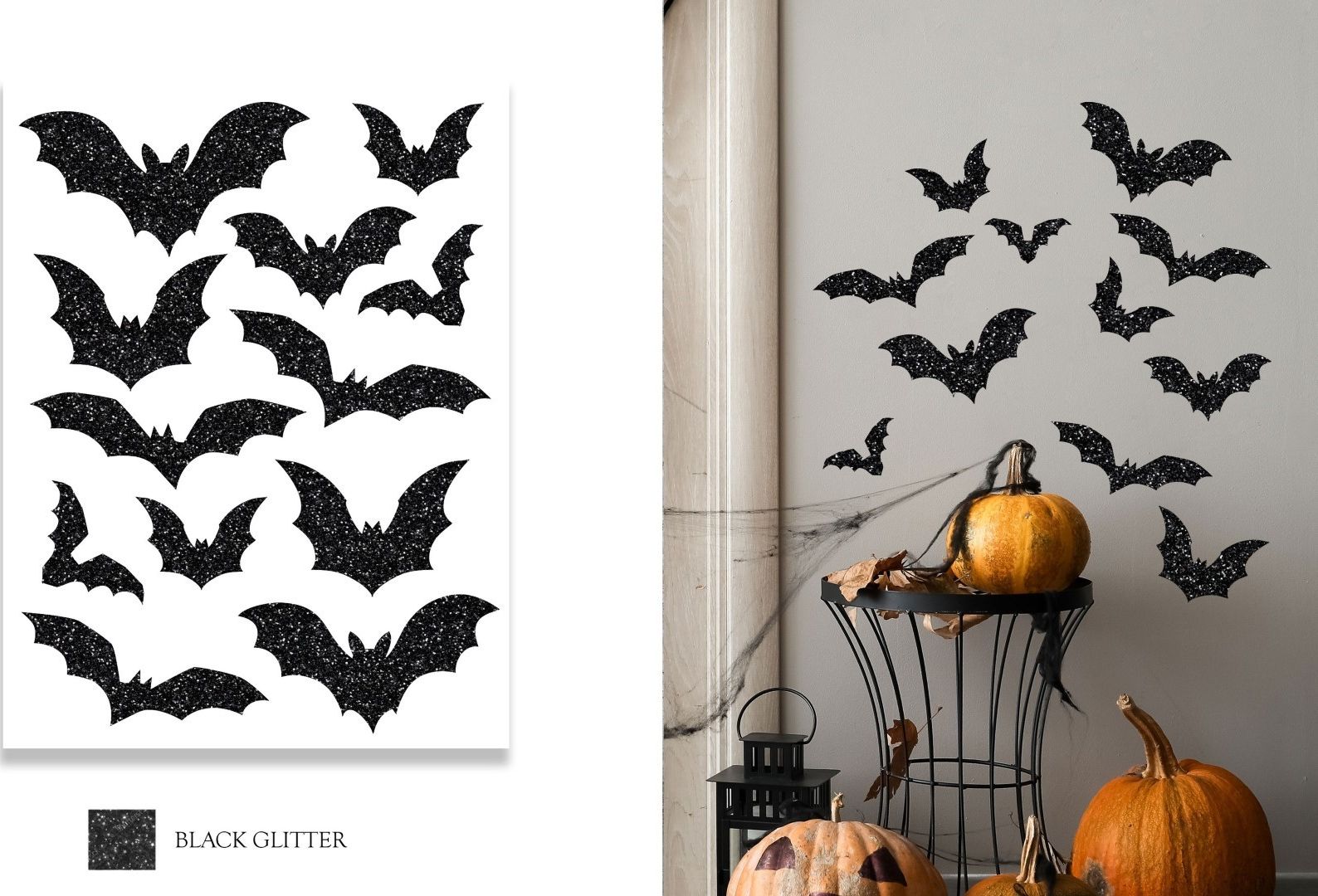 Zwarte Glitter Muursticker Vleermuis