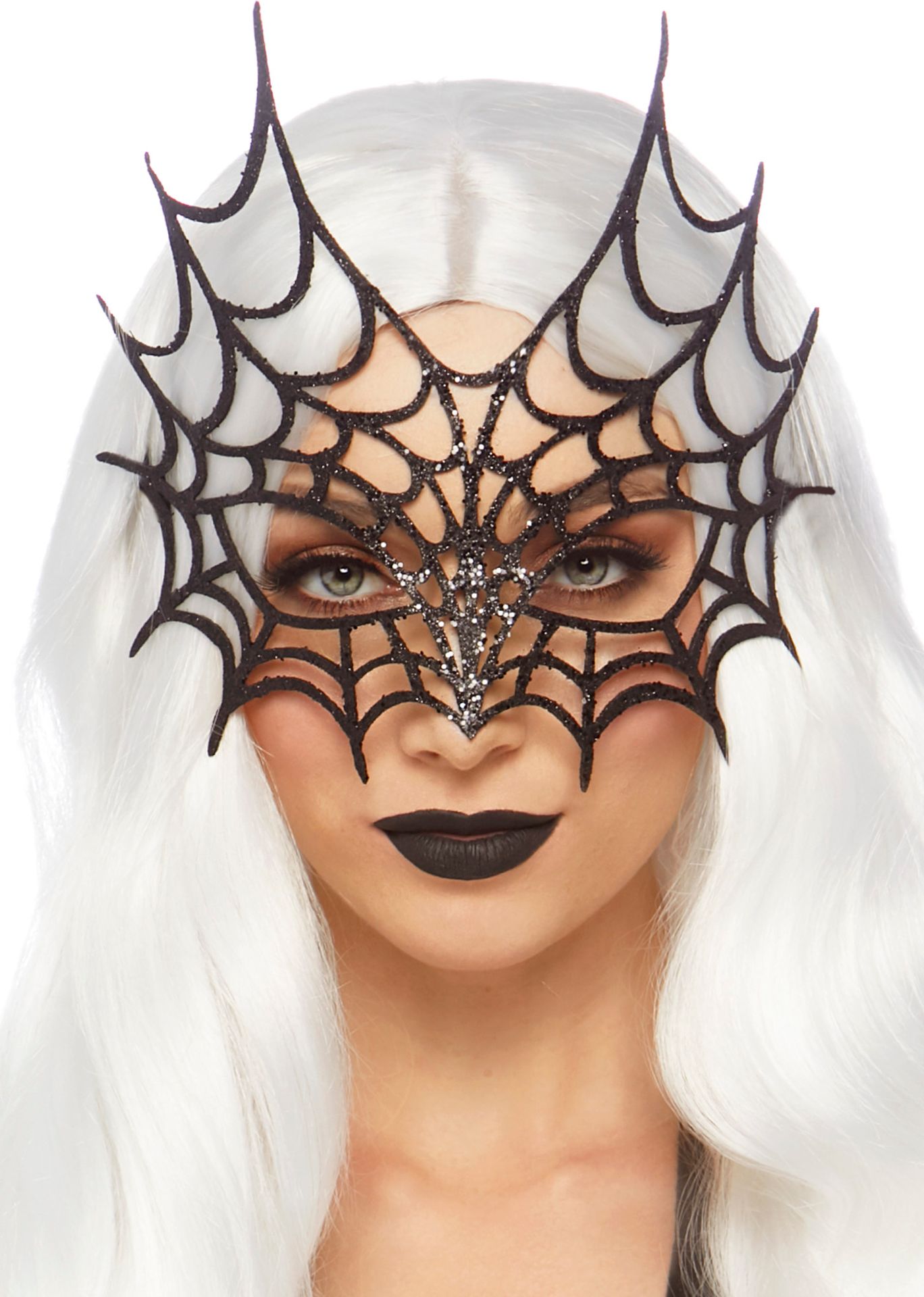 Zwarte glitter spinnenweb oogmasker