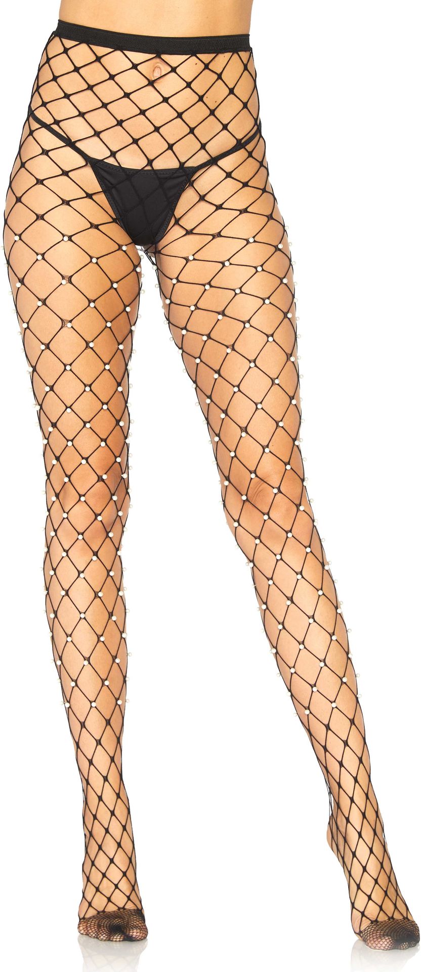 Zwarte Grote Mazen Netpanty met Parels