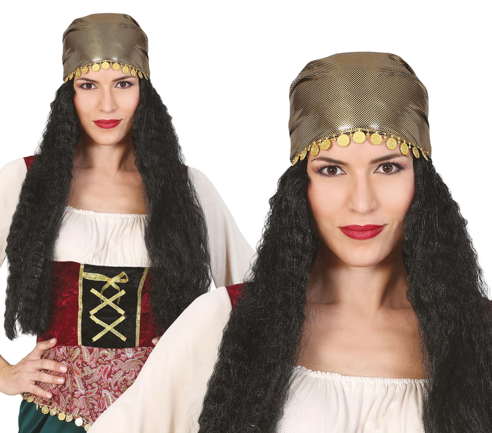 Zwarte Gypsy Pruik met Hoofdband