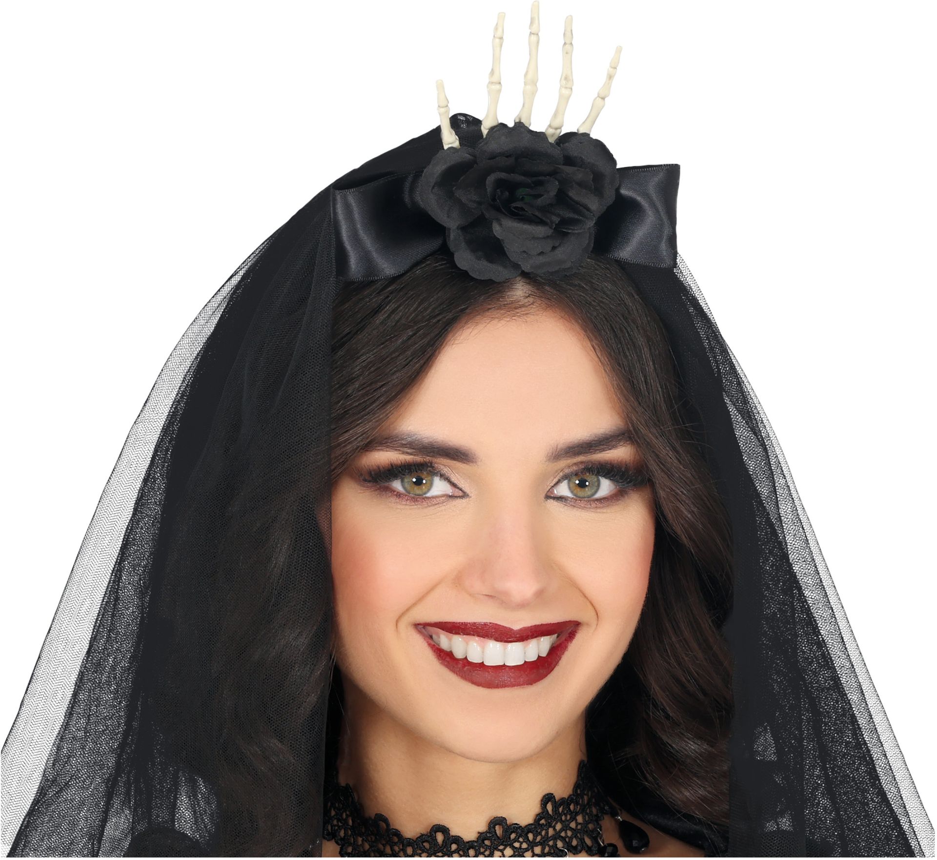 Zwarte Halloween Hoofdband met Sluier en Bloem