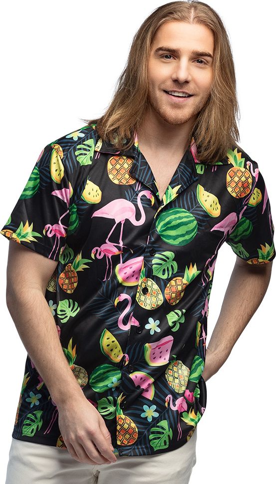 Zwarte Hawaii Flamingo Shirt Heren