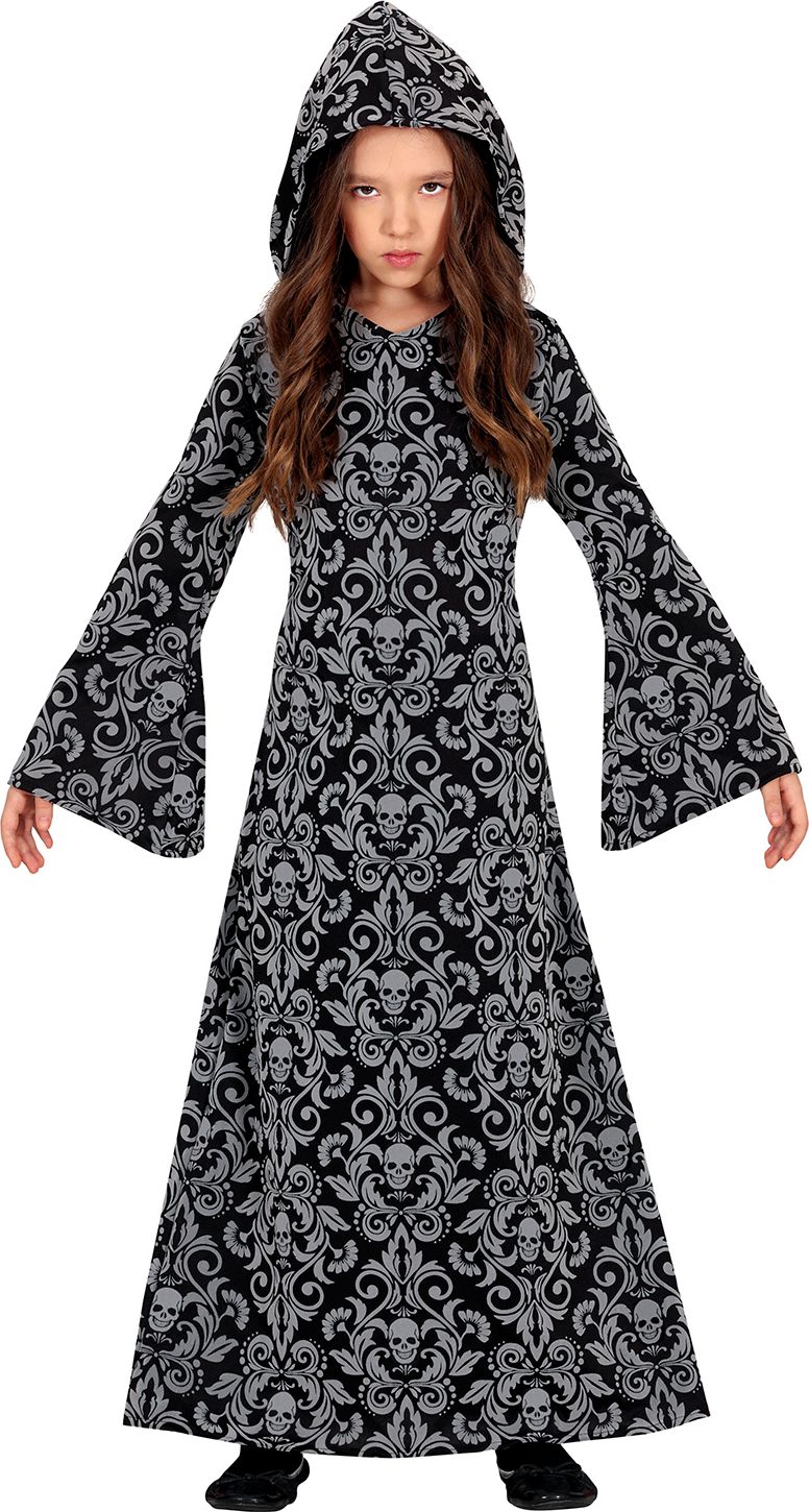 Zwarte Heks Jurk met Kap Meisjes