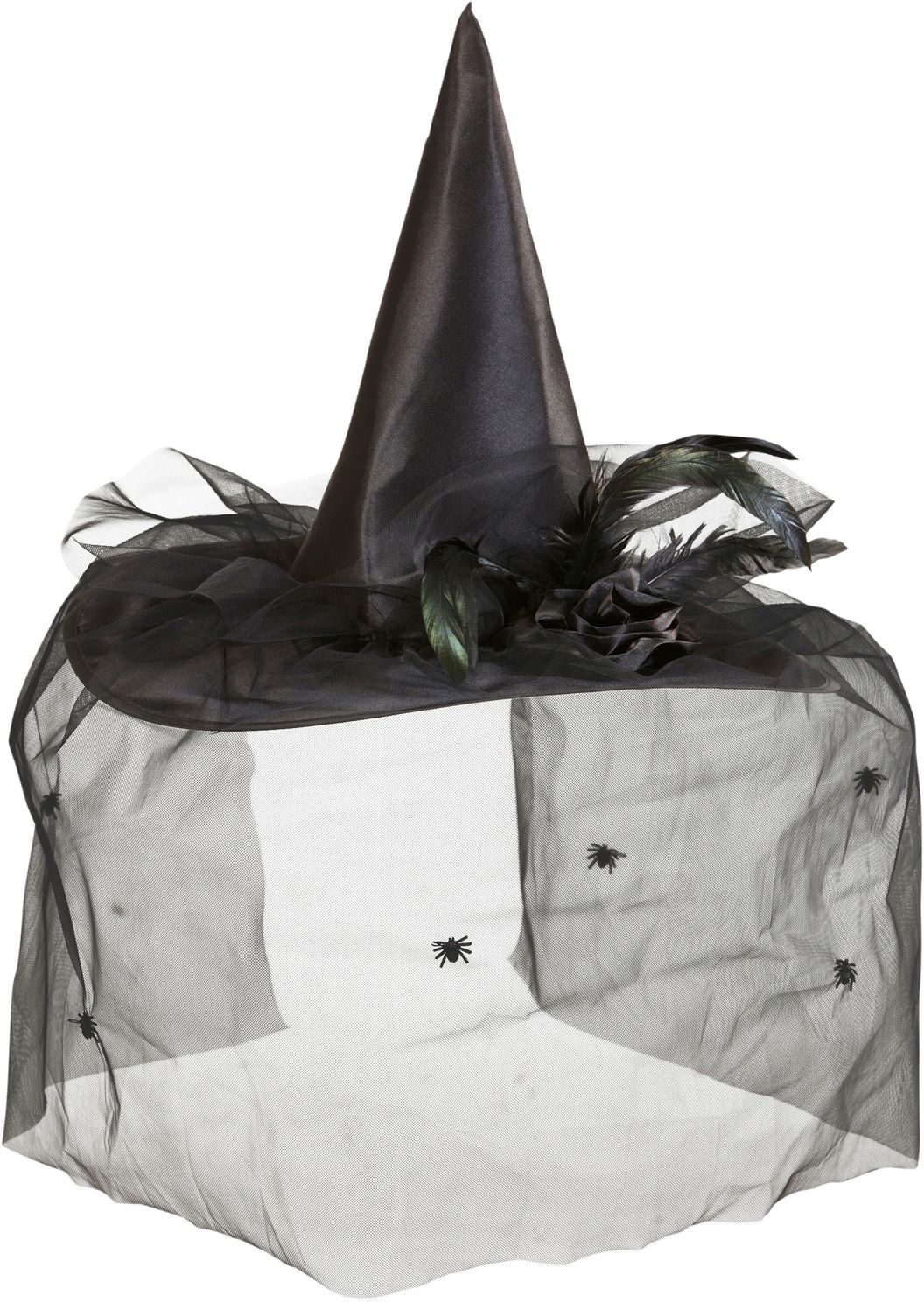 Zwarte Heksenhoed met Bloemen en Tule