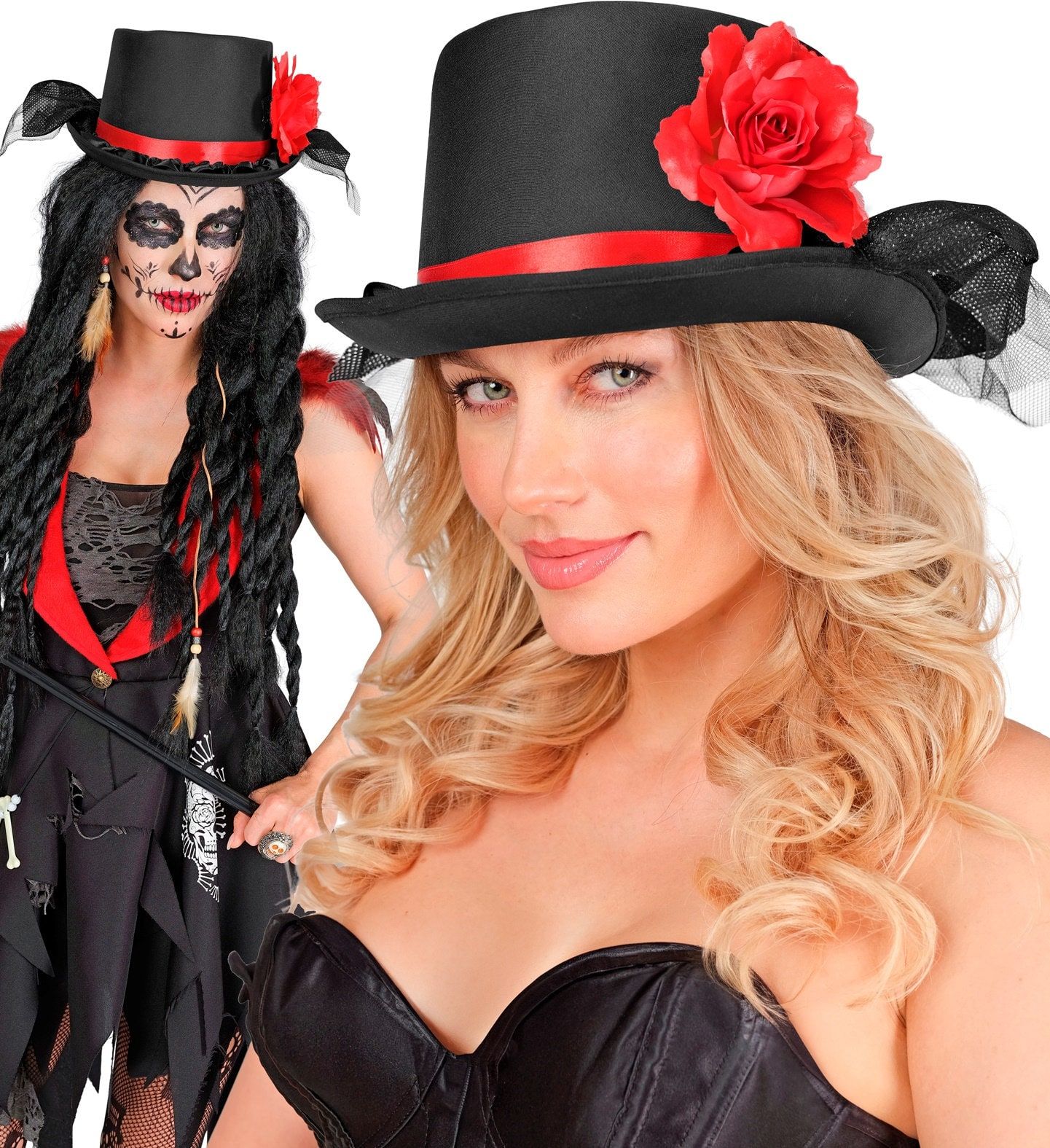 Zwarte Hoed met Rode Roos