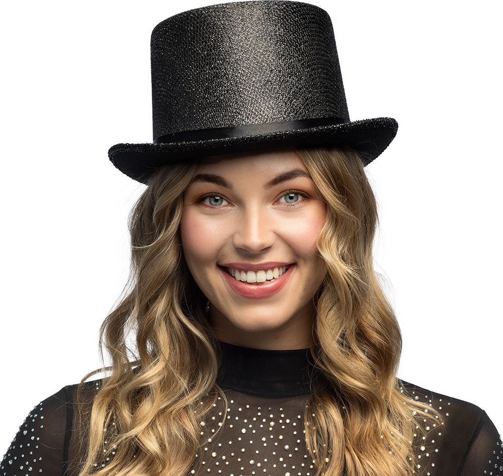 Zwarte Hoge Glitter Hoed