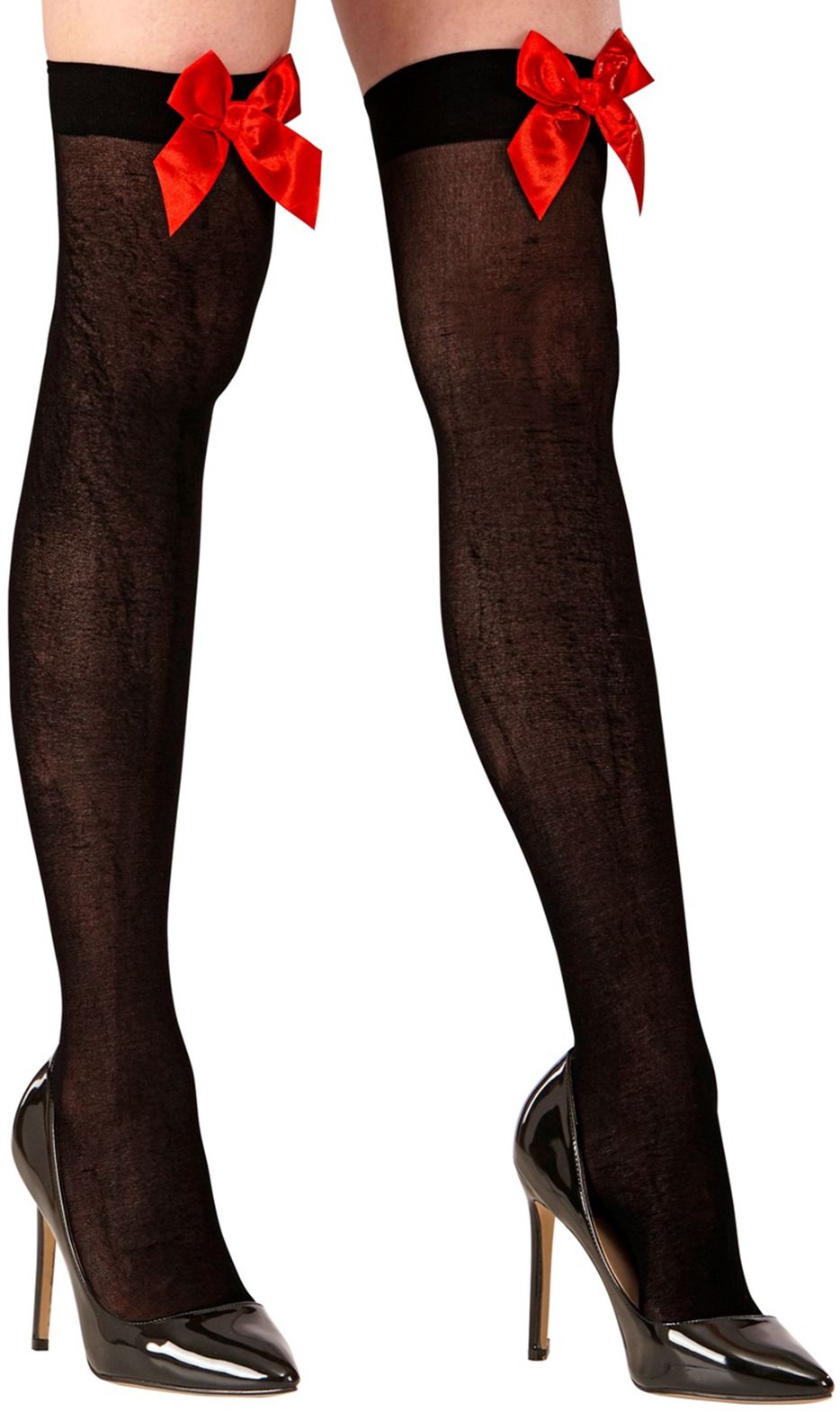 Zwarte Hoge Kousen met Rode Strik