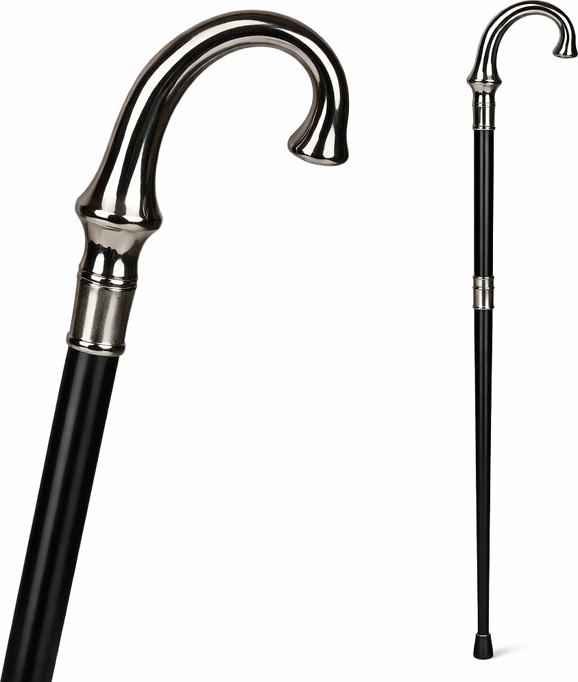 Zwarte Houten Wandelstok met Zilveren Greep 92 cm