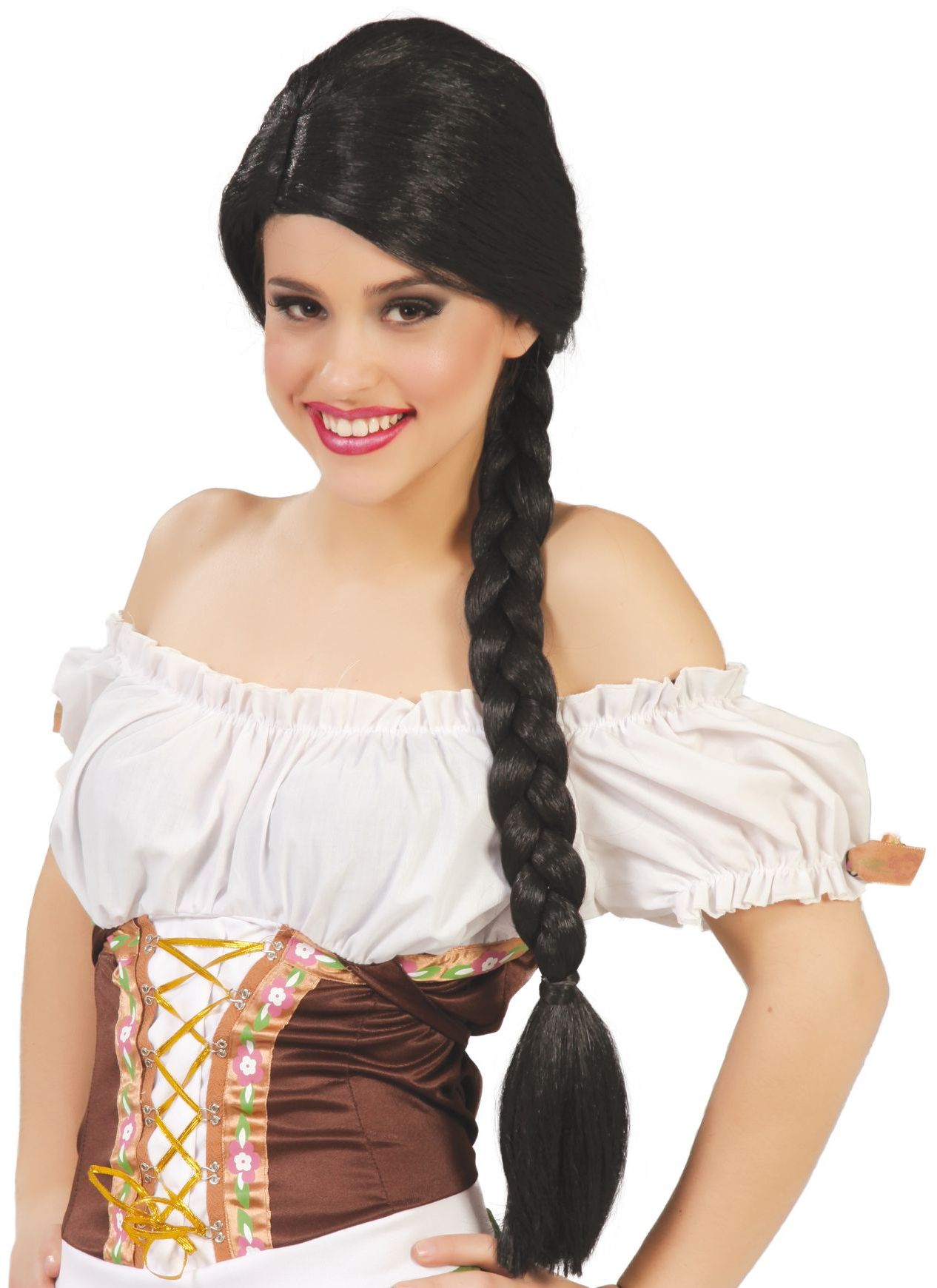 Zwarte Indiaan Pruik met Vlecht