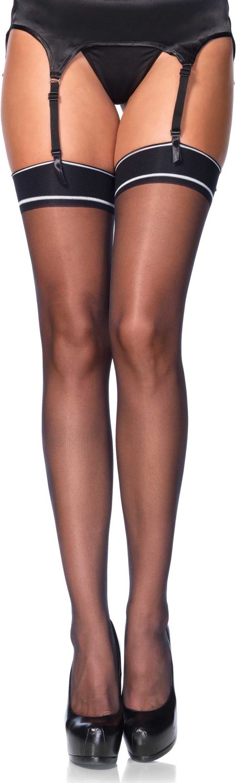 Zwarte Jarretel Kousen met Gestreepte Bovenkant