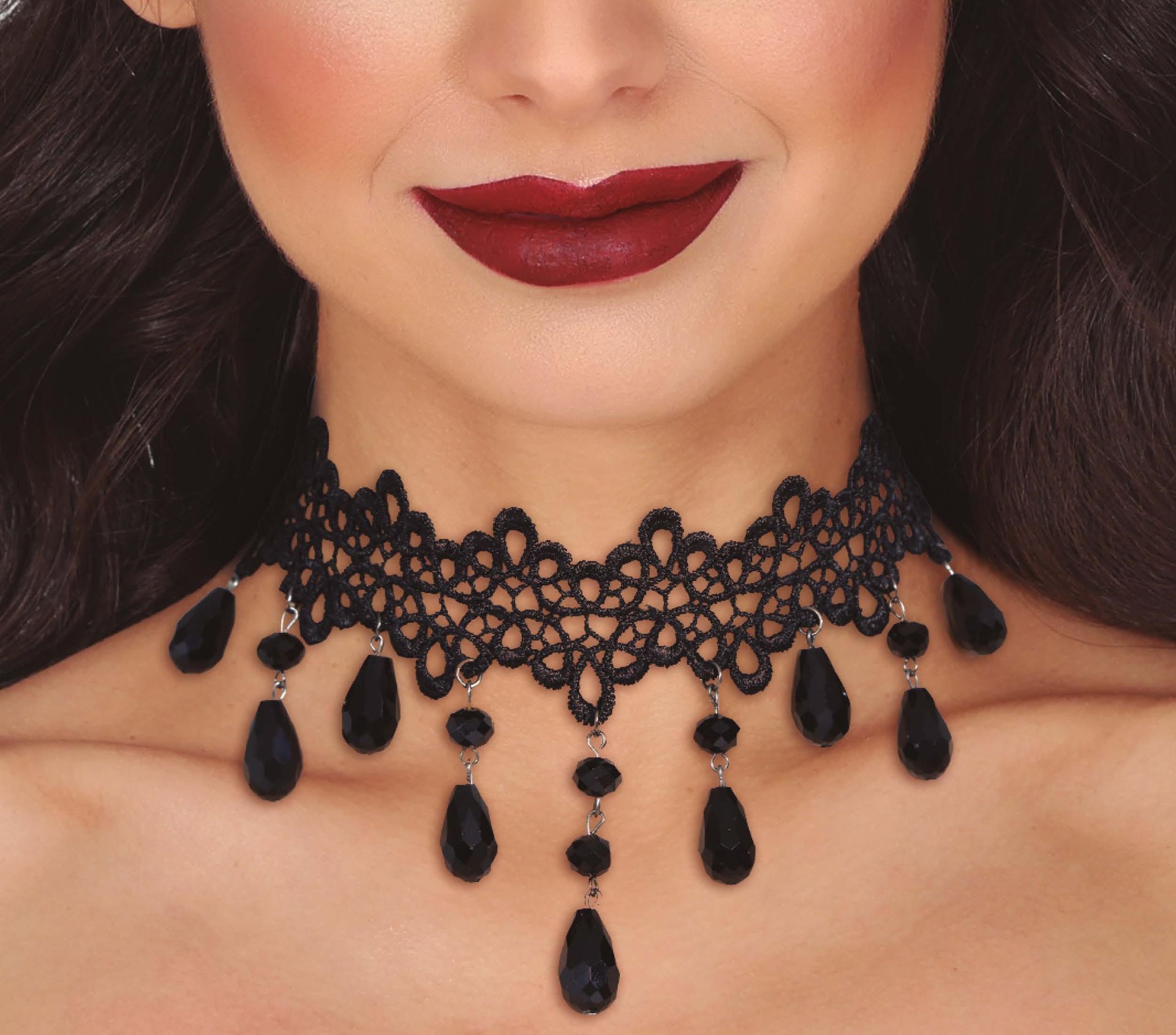 Zwarte Kanten Choker met Zwarte Steentjes