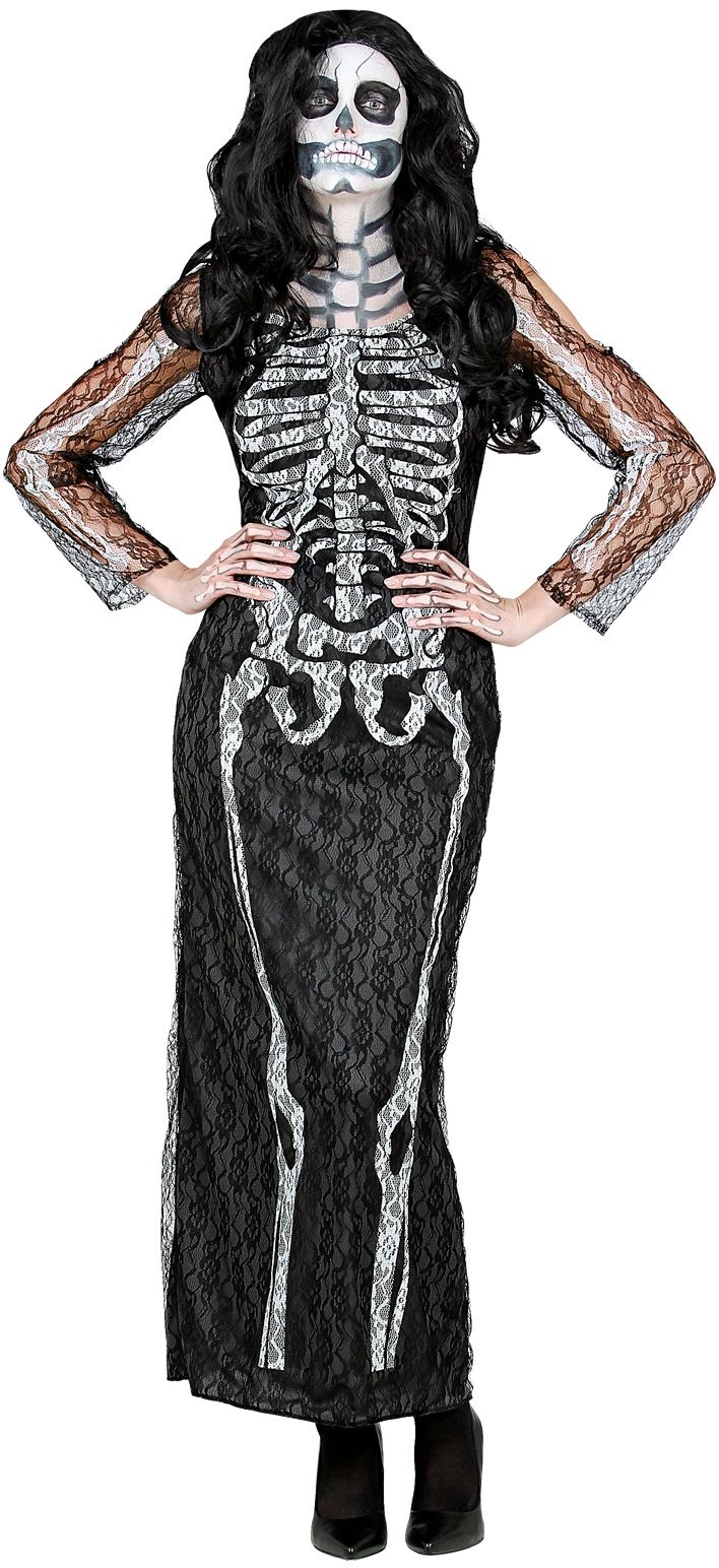 Zwarte kanten skelet jurk dames