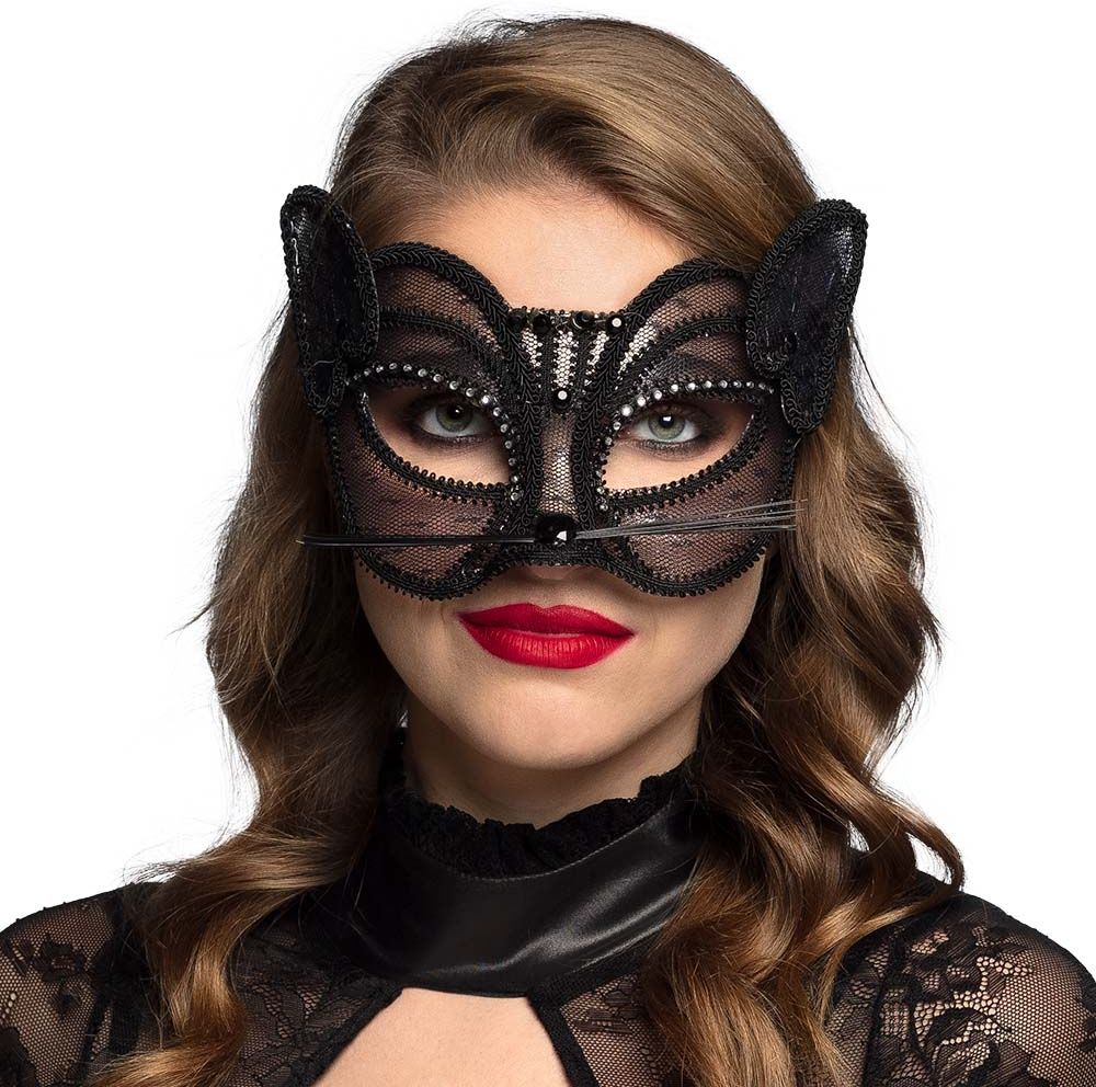 Zwarte kat deluxe kanten oogmasker
