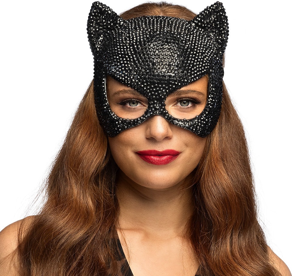 Zwarte Kat Oogmasker met Rijnsteen