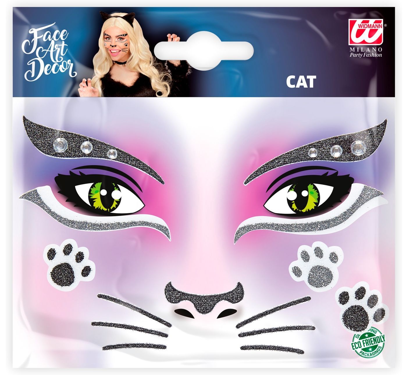 Zwarte Kat Schmink Gezicht Glitters