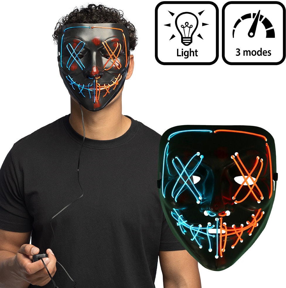 Zwarte Killer smile duo LED Verlichting Masker Halloween