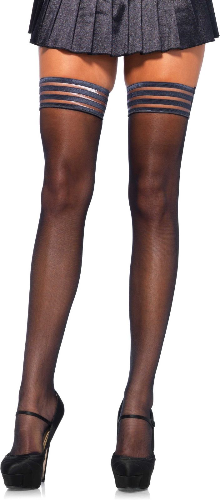 Zwarte Kniekousen met Gestreepte Top