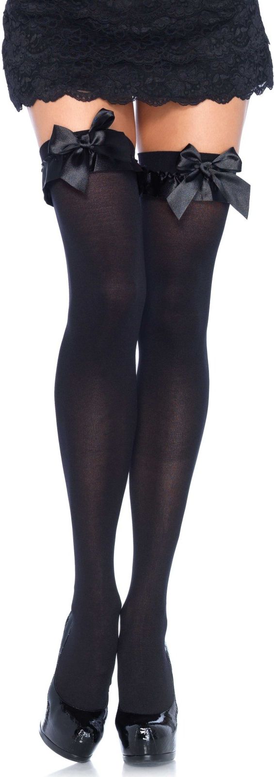 Zwarte Kniekousen met Ruches en Strik