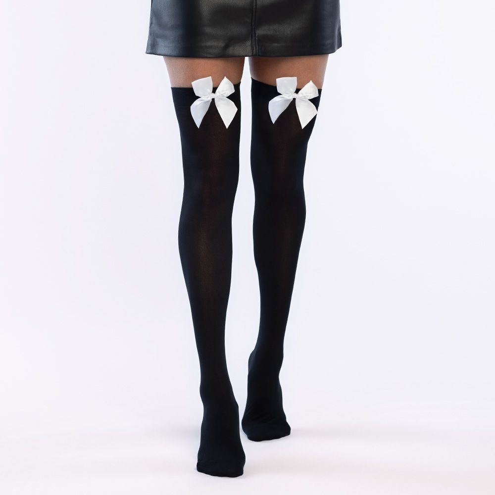Zwarte Kniekousen met Witte Strik