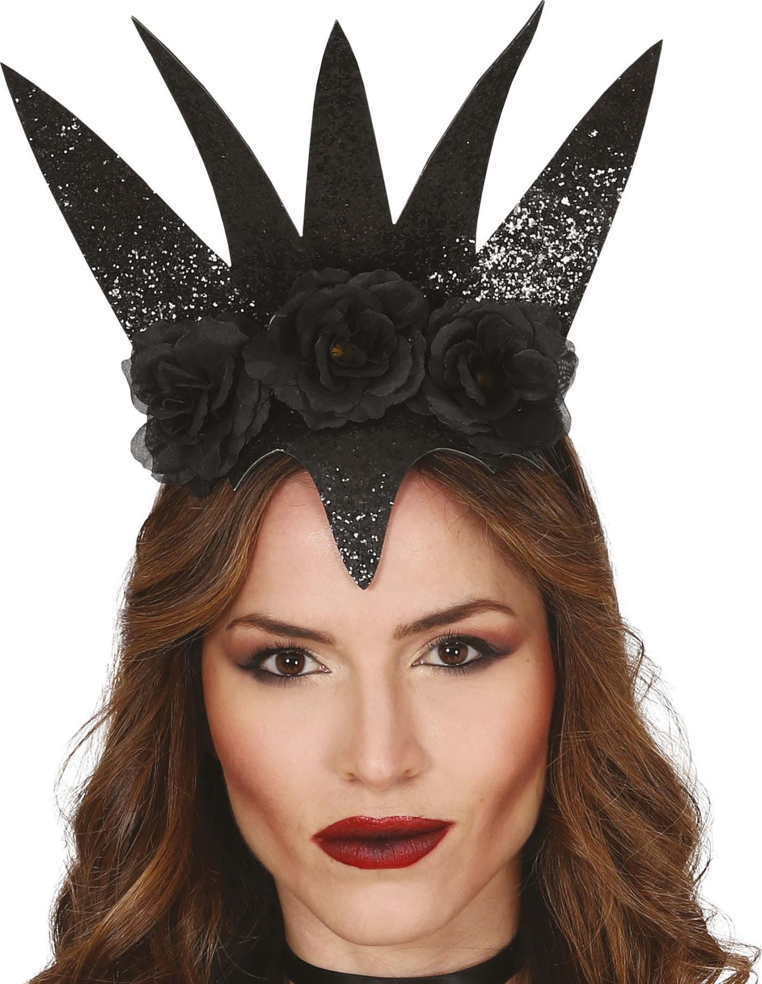 Zwarte Koningin Glitter Tiara met Rozen