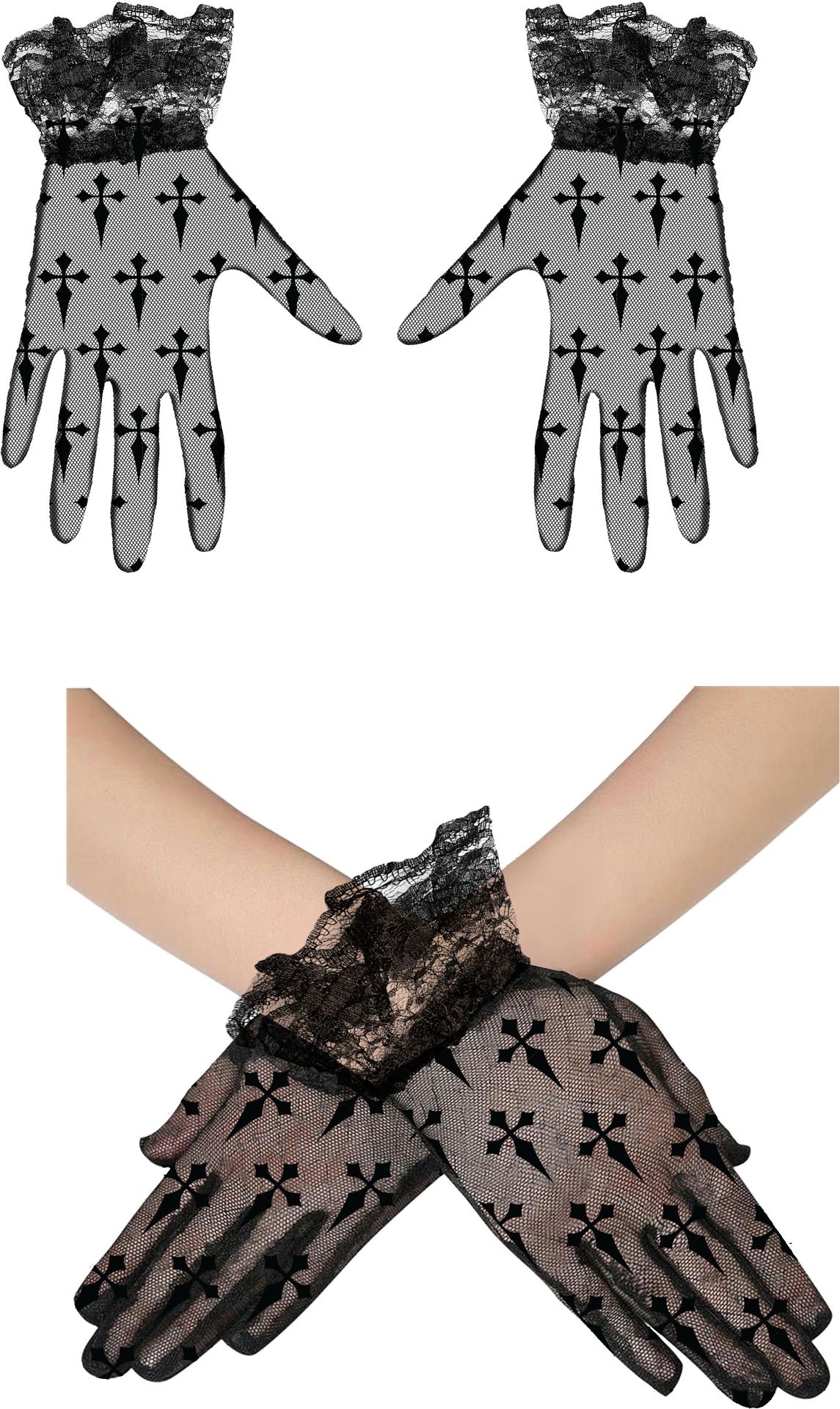 Zwarte Korte Handschoenen Kant Gothic