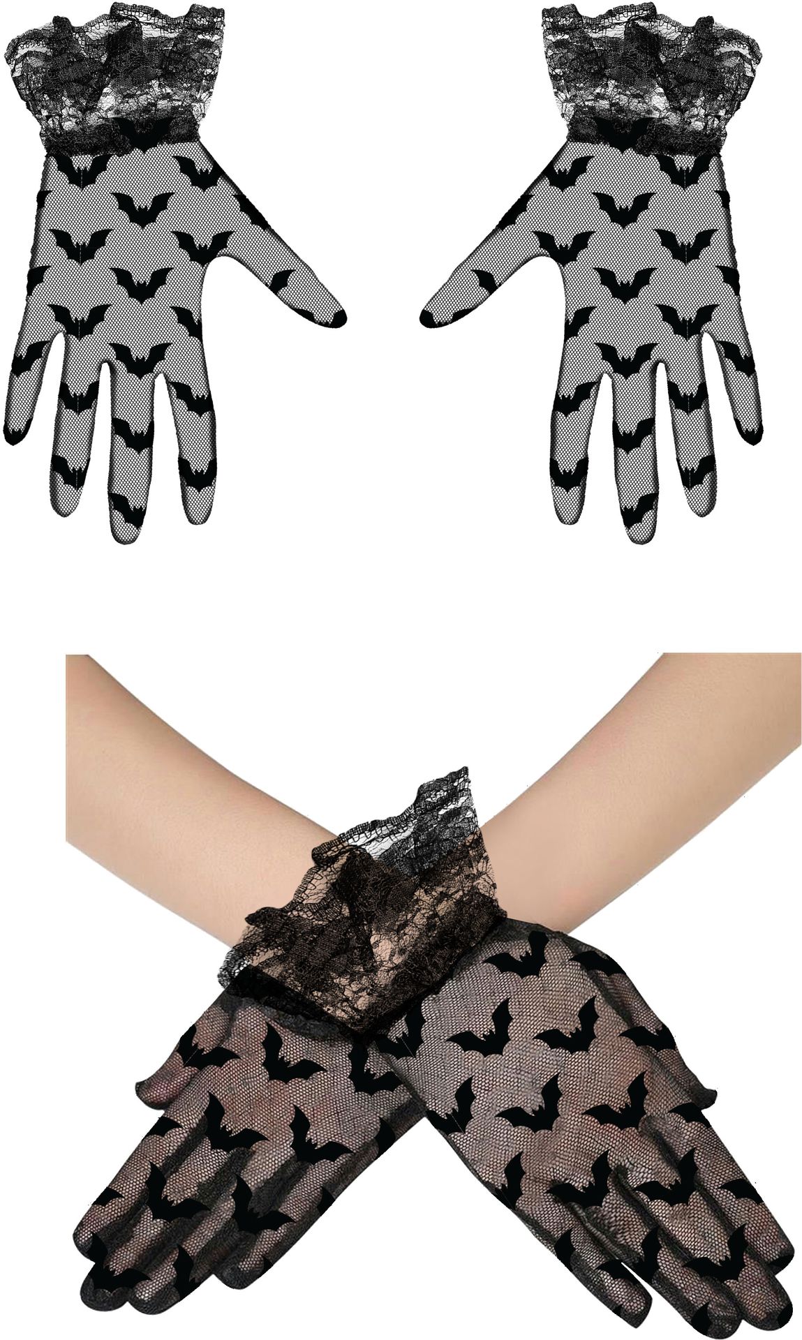 Zwarte Korte Handschoenen Kant Vleermuis