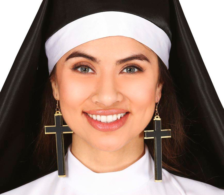 Zwarte Kruis Oorbellen 9cm