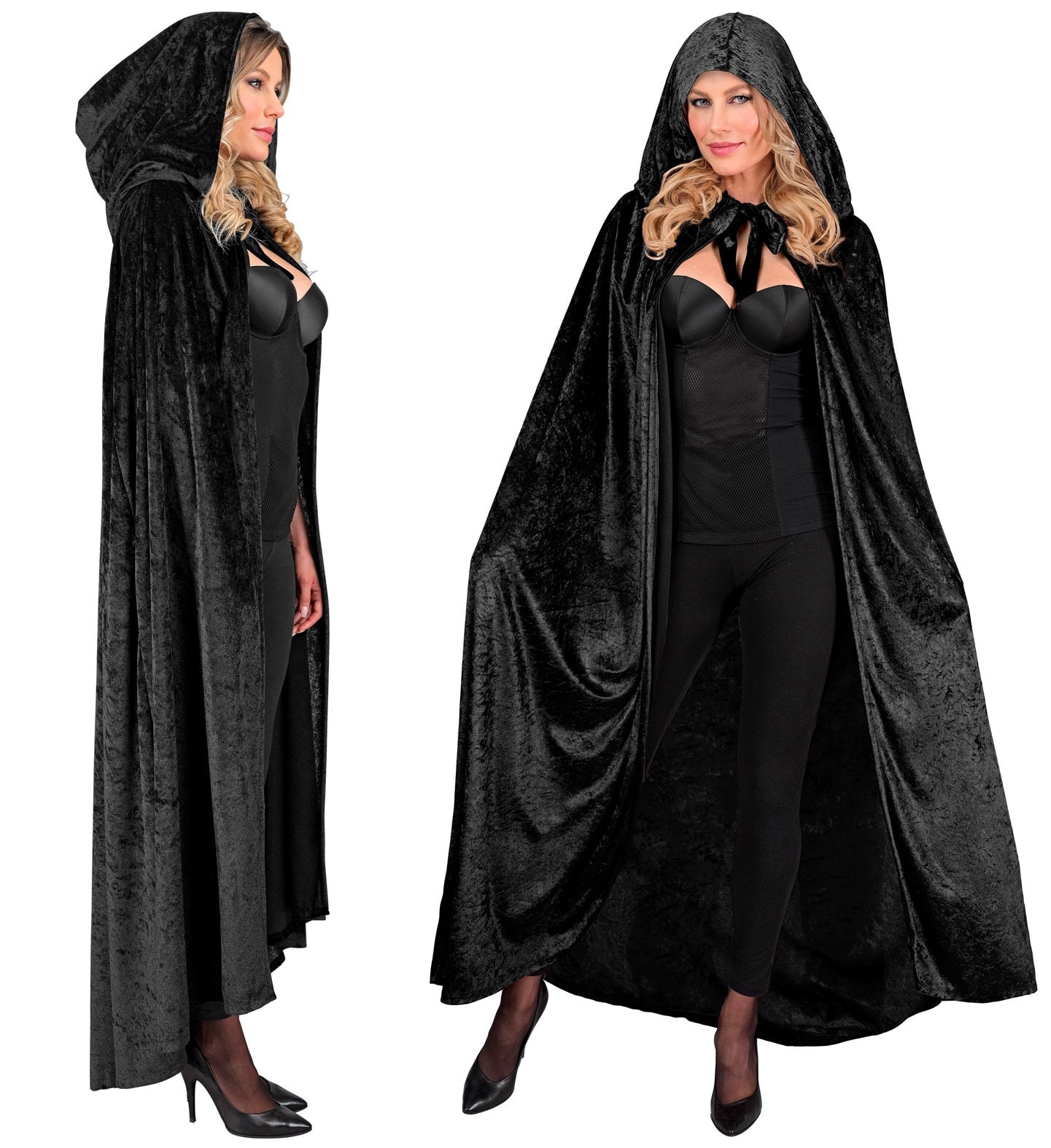 Zwarte Lange Cape met Capuchon