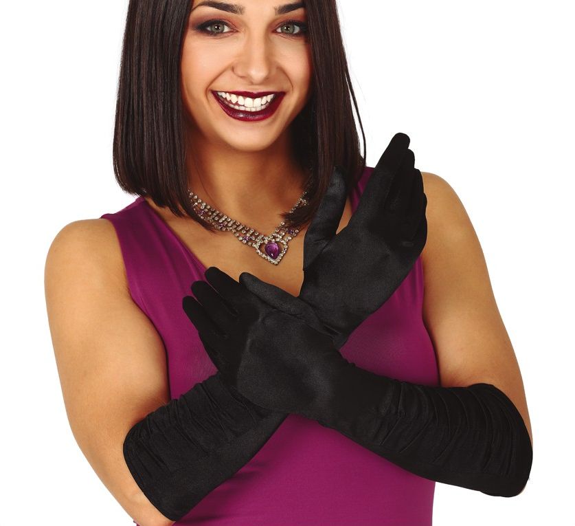 Zwarte lange gerimpelde handschoenen