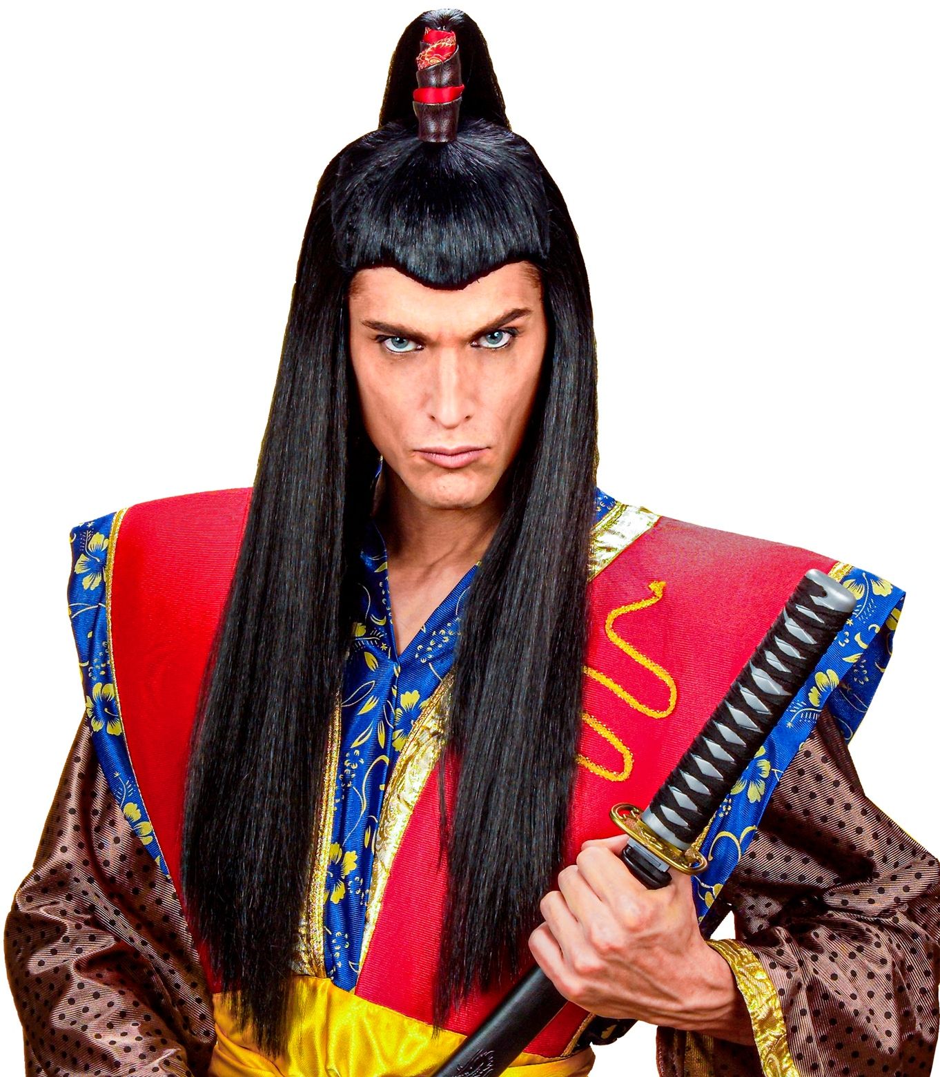 Zwarte Lange Samurai Pruik