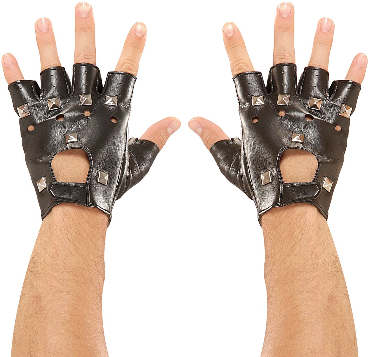 Zwarte Lederlook Biker Handschoenen