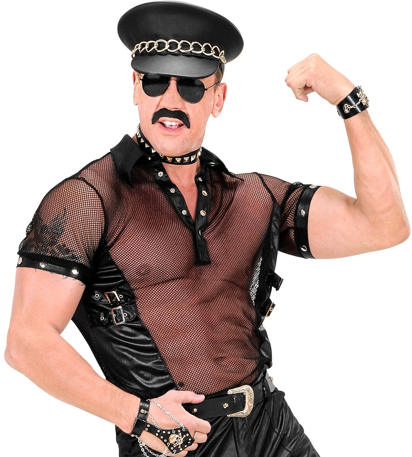 Zwarte Lederlook Net T-Shirt