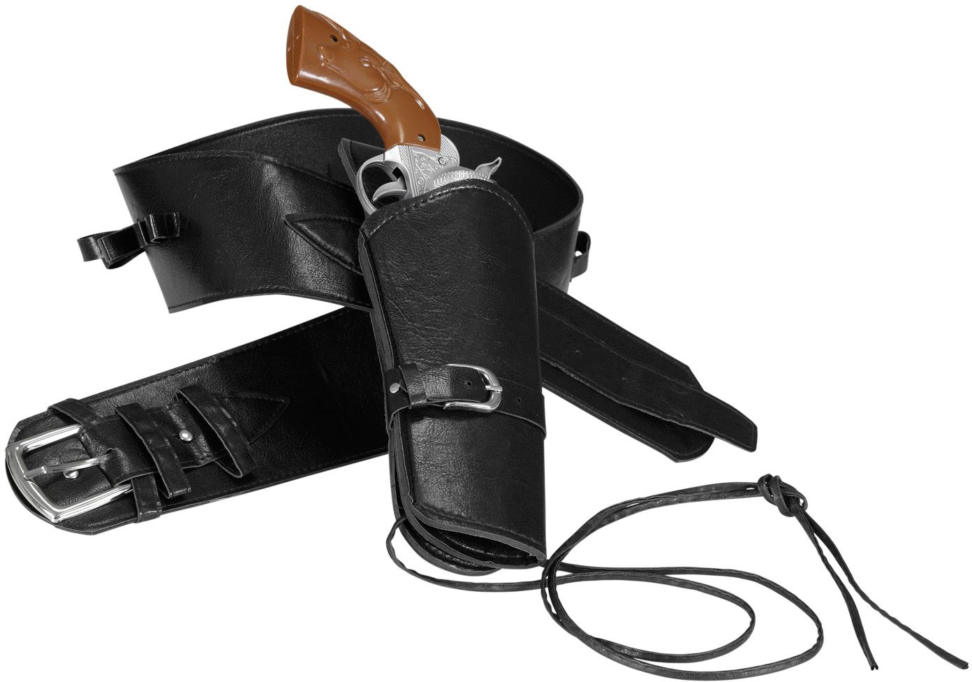 Zwarte Lederlook Riem met Holsters