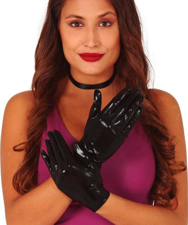 Zwarte Metallic Handschoenen Kort