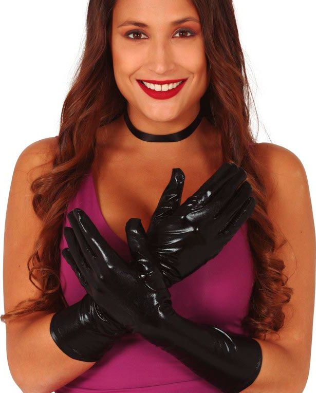 Zwarte Metallic Handschoenen Lang