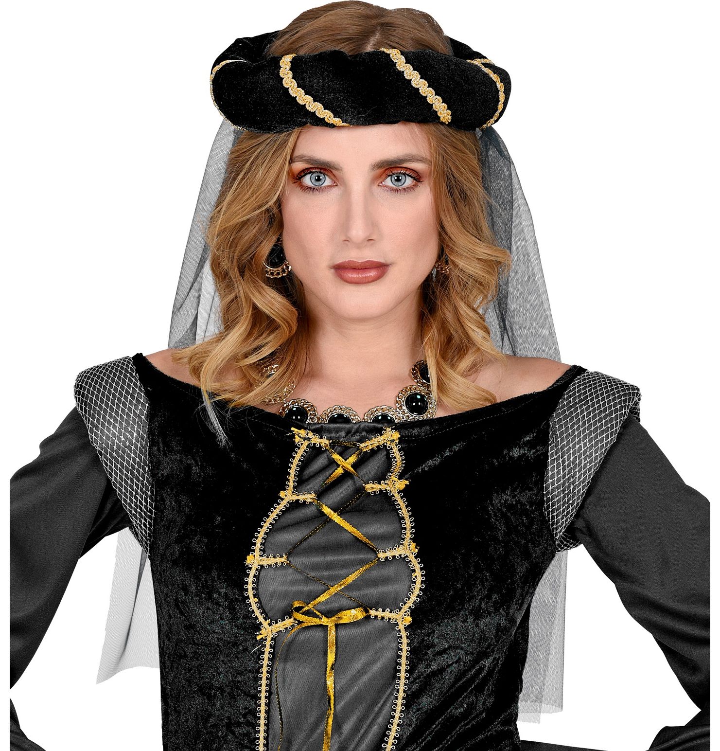 Zwarte Middeleeuwse Hoofddeksel met Suier