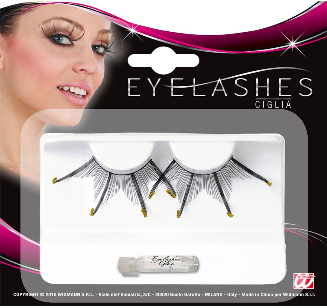 Zwarte Oogwimpers met Gouden Glitter Spikes